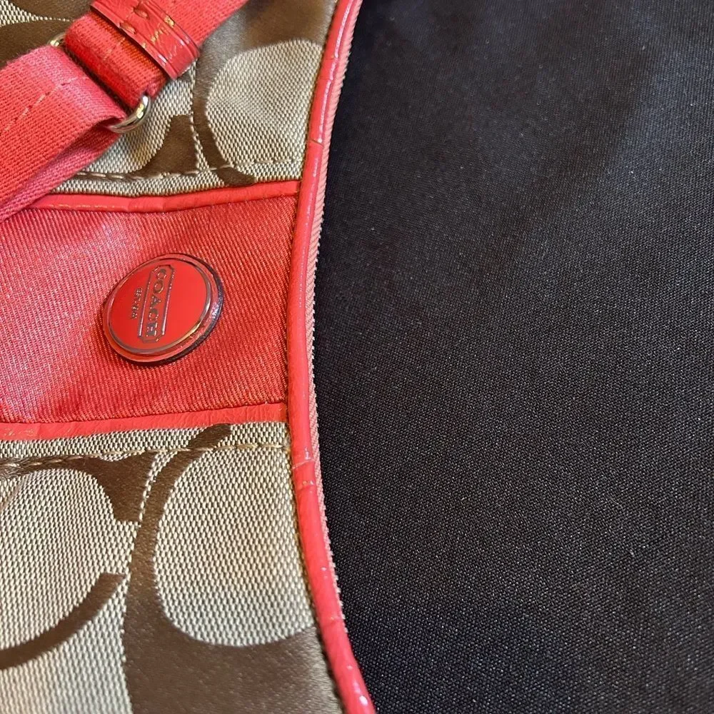 Coach Tan & Red Shoulder Bag Great Condition 14 by 11